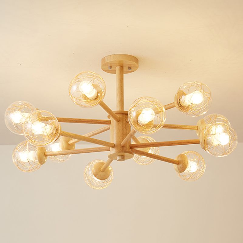 Bolas Luz de colgante de lámpara Estilo minimalista Luz de techo de sala de estar de madera