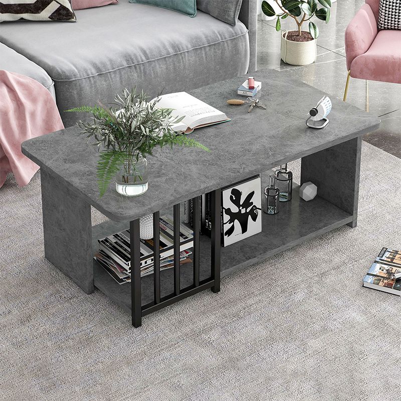 Modern Metal Marble Coffee Table Rectangle Cocktail Table with Shelf