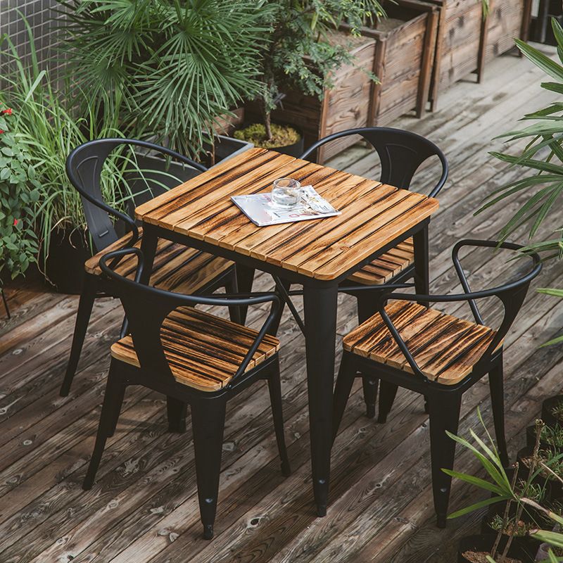Industrial 1/5 Pieces Metal Dining Set Reclaimed Wood Dining Table Set for Outdoor