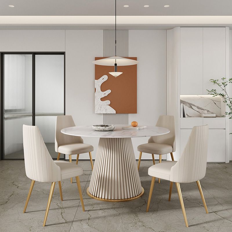 Traditional Luxury Dining Table Round Sintered Stone Pedestal Dining Table