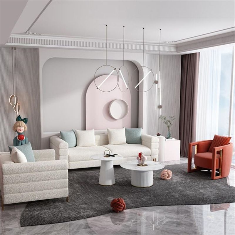 Modern Style Sofa with Pillows Wool/Faux Leather Tuxedo Arm Seating