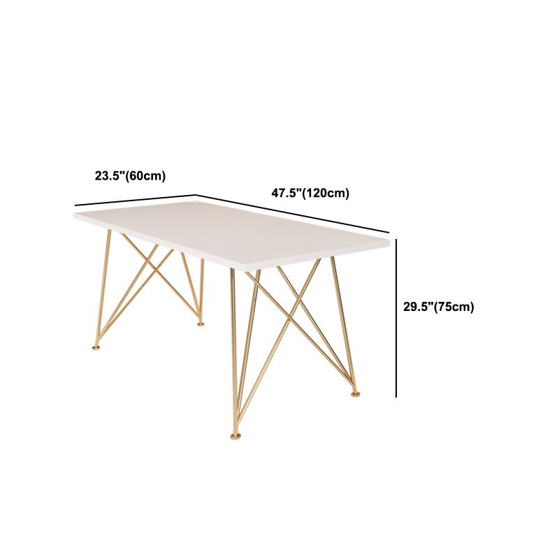 Rectangular Glam Writing Desk White Wooden Writing Desk with Metal Legs