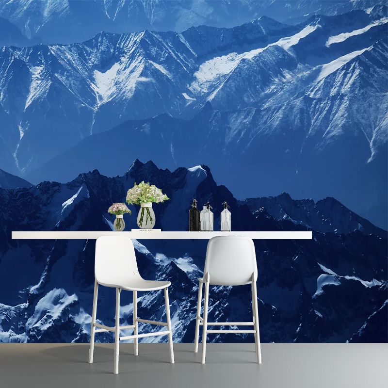Blue Snow Mountain Mural Wallpaper Landscape Stain-Proof Modernist Wall Decor for Home