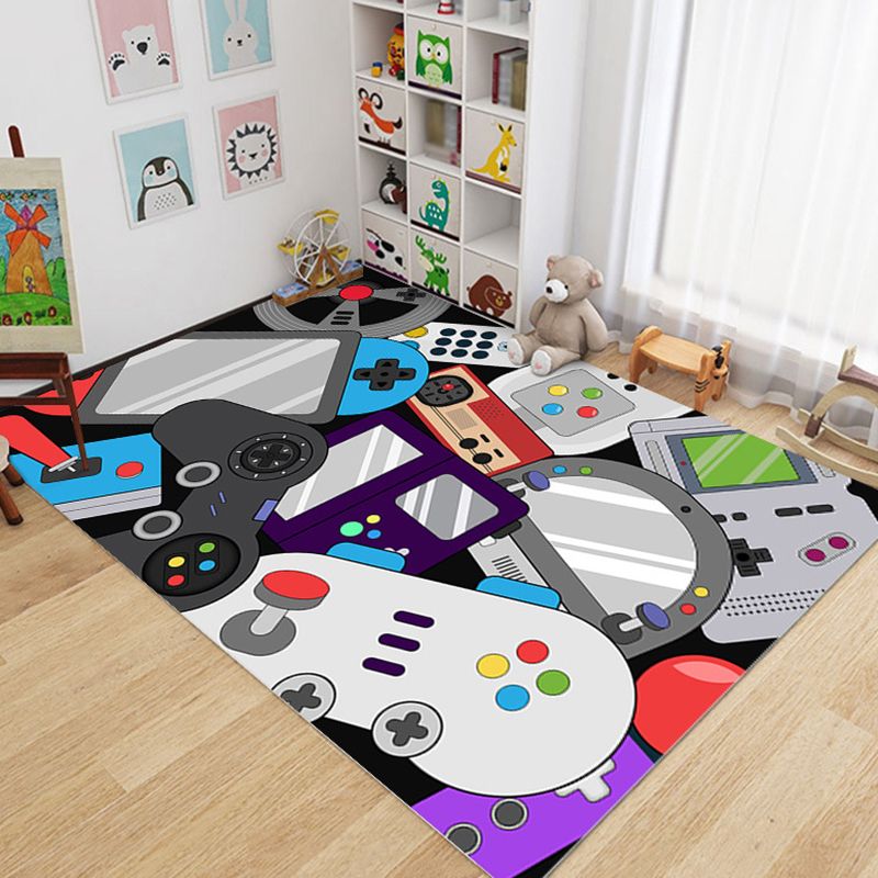 Black Game Controllers Rug Polyeter Modern Rug Washable Rug for Drawing Room