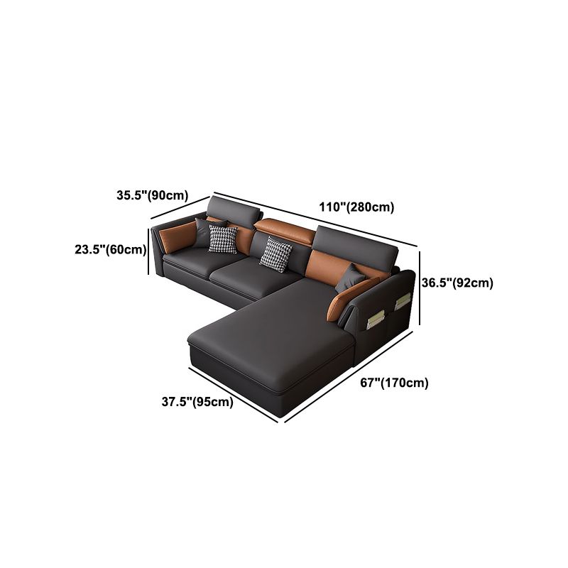 Adjustable Faux Leather Flared Arm Sectional with Storage for Living Room