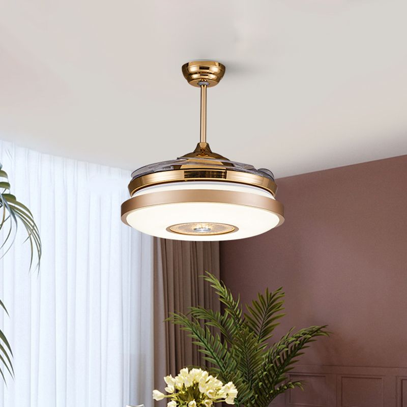 Kreis Schlafzimmer halb Flush Mount Minimalist Metall LED Gold Hanging Lüfterbeleuchtung mit 4 klaren Klingen, 36 "/42" Breite