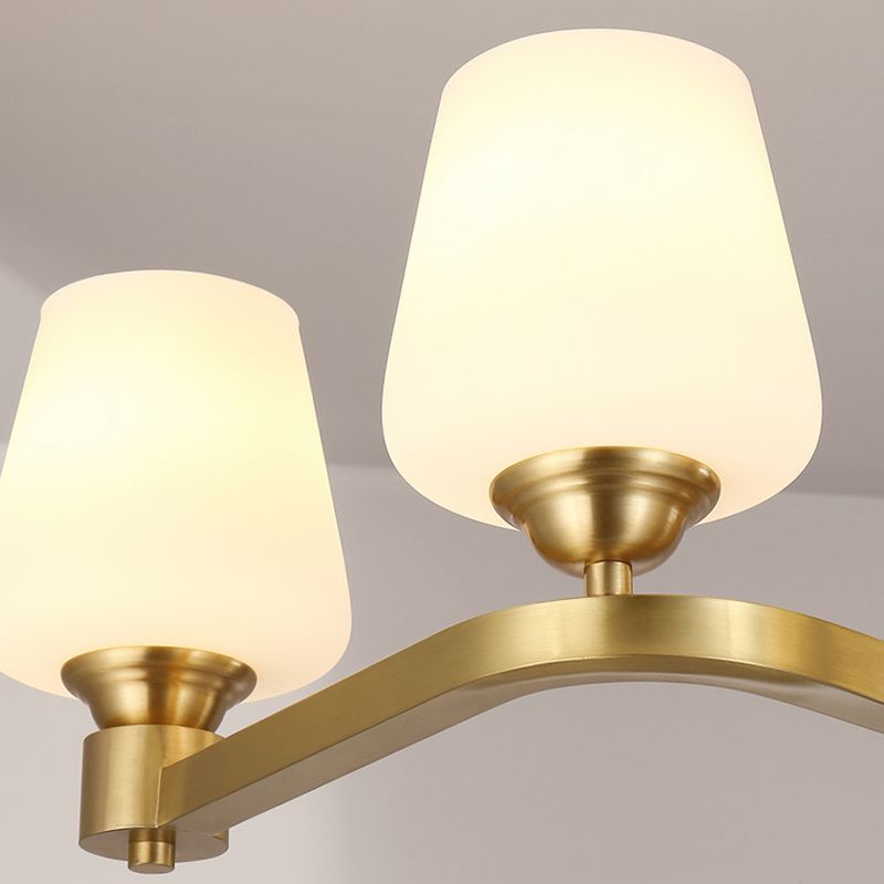 Golden Island Lamp Copper Island Hanging Lamp with Glass Shade for Dining Room