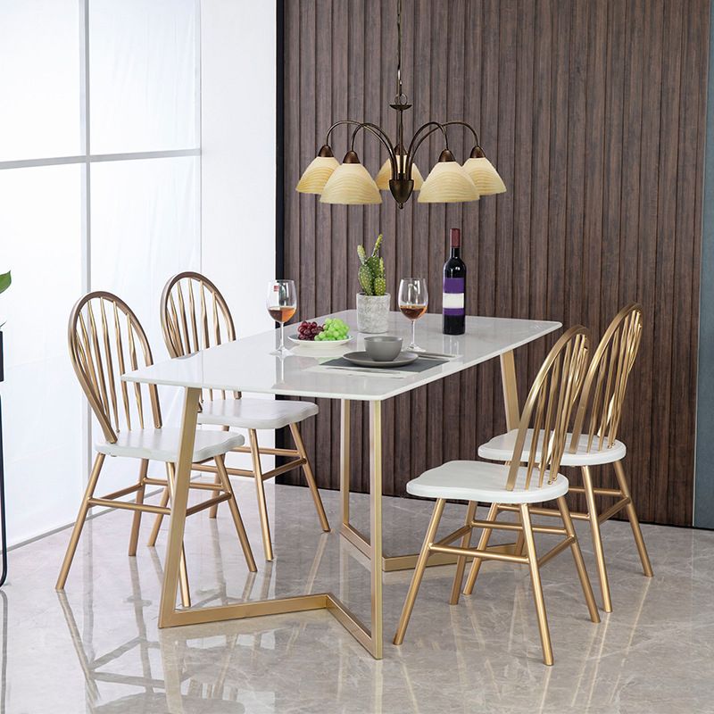Modern Dining Furniture Set 1/5 Pcs Stone Dining Table with Metal Frame Armless Chairs