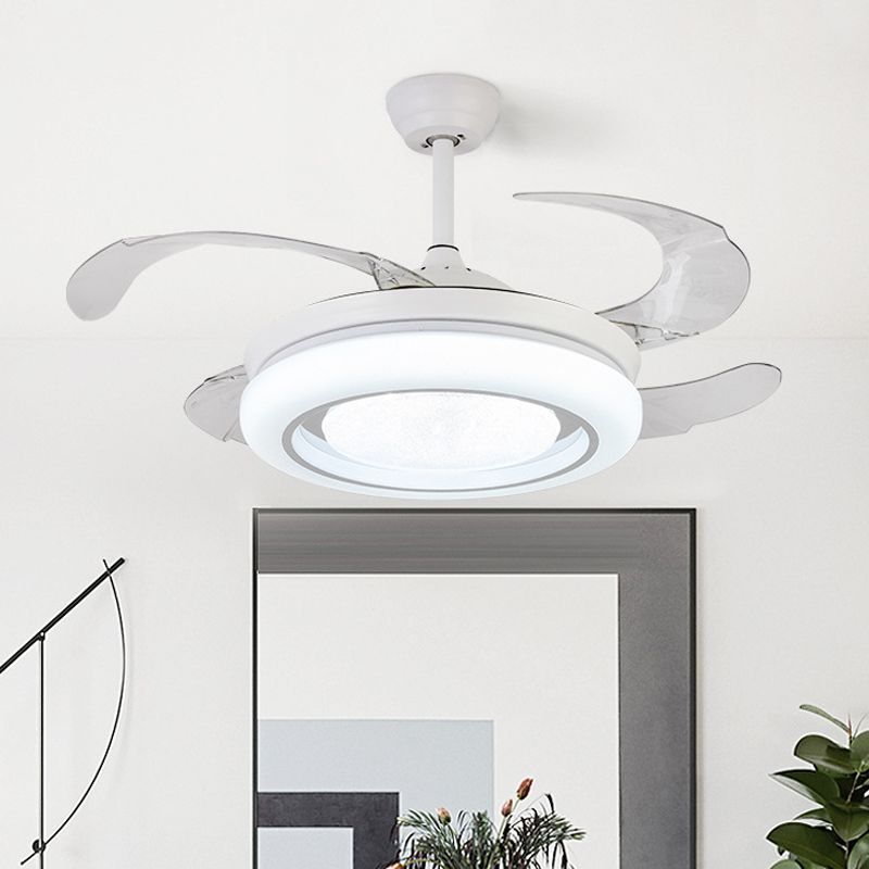 Modernismo Circular Ventilador de ventilador LED 36 "de ancho Luz de techo de montaje de metal de ancho en blanco con 4 cuchillas, control remoto/de pared/control remoto y de pared