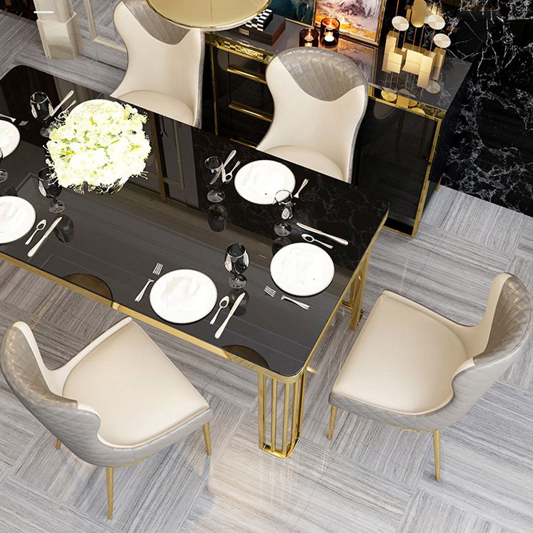 Chaises de salle à manger sans bras tapissées en cuir, chaise latérale à oreilles avec pieds en métal