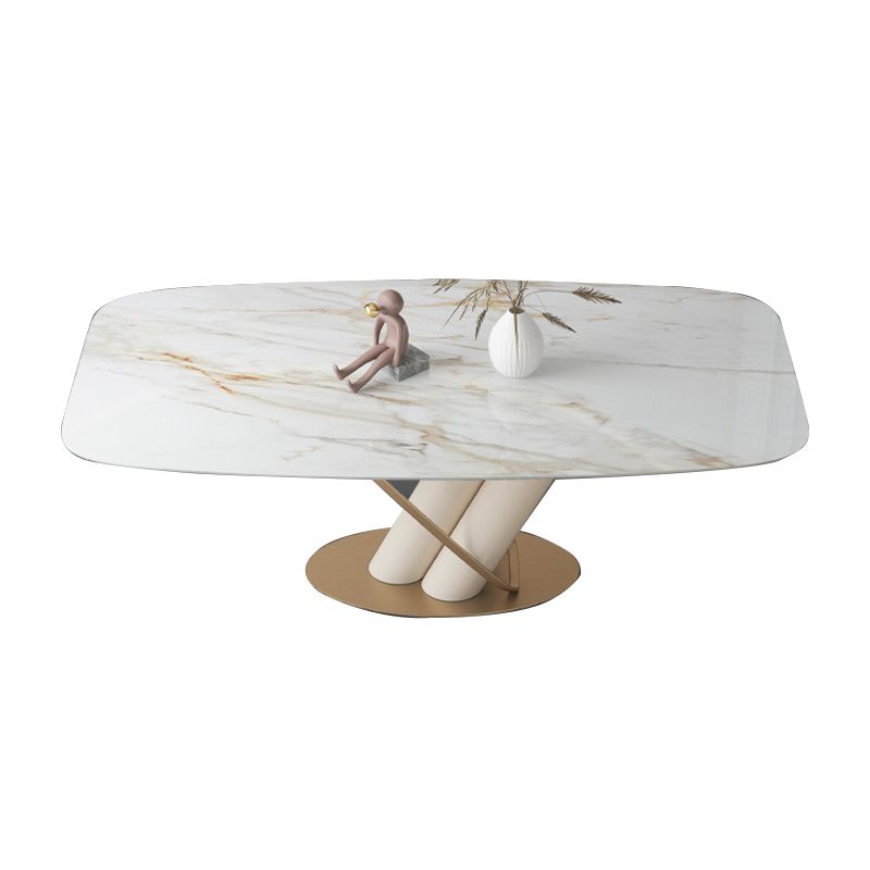 Glam Style Rectangle Table Sintered Stone Table with Metal Legs for Home Use