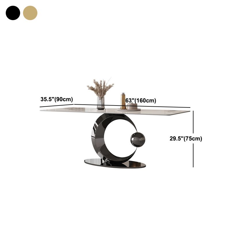 Contemporary Pedestal Dining Table Rectangle Sintered Stone Top Table for Home