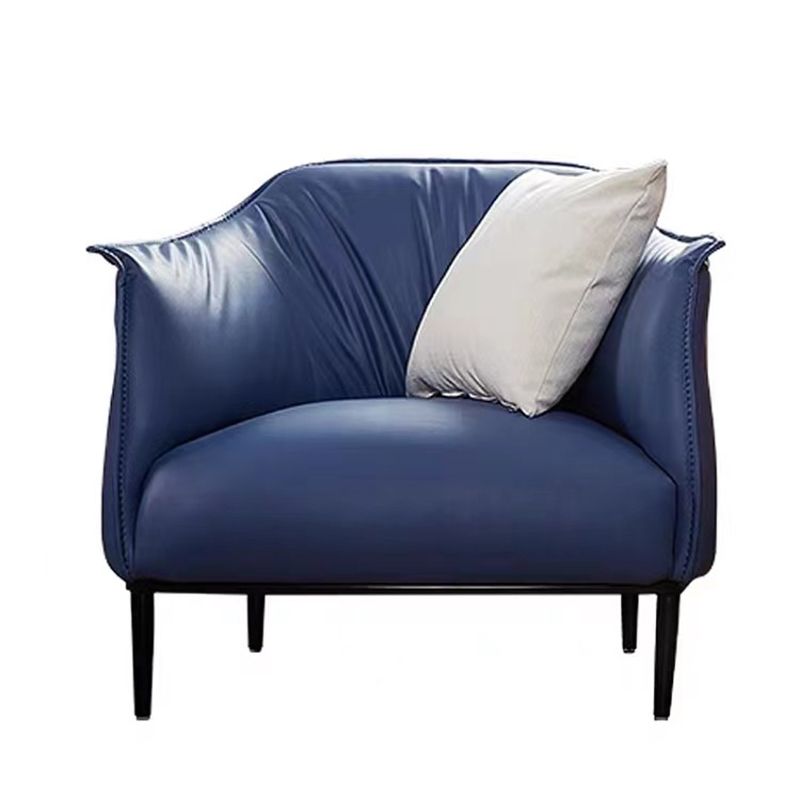 Solid Color Living Room Faux Leather Arms Included Basic Four Leg Barrel Chair