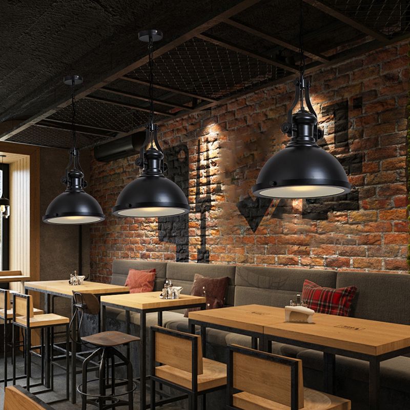Lámpara de metal retro de luz de restaurante de tazón 1 cabezal con difusor de vidrio esmerilado