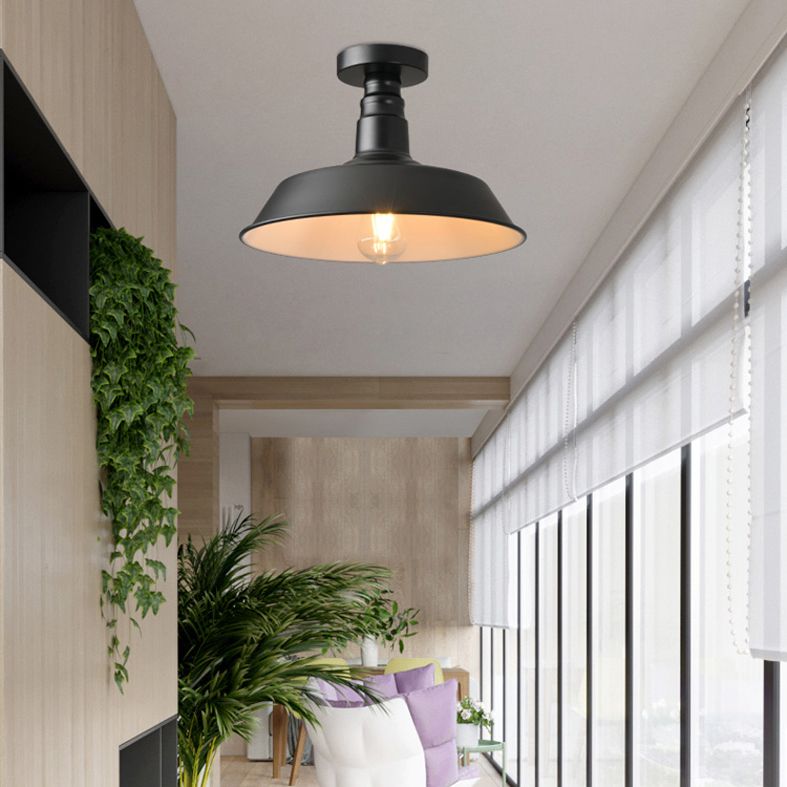 Black Antique Flush Mount Ceiling Light 1-Light Warehouse Semi-Flush Mount Ceiling Fixture