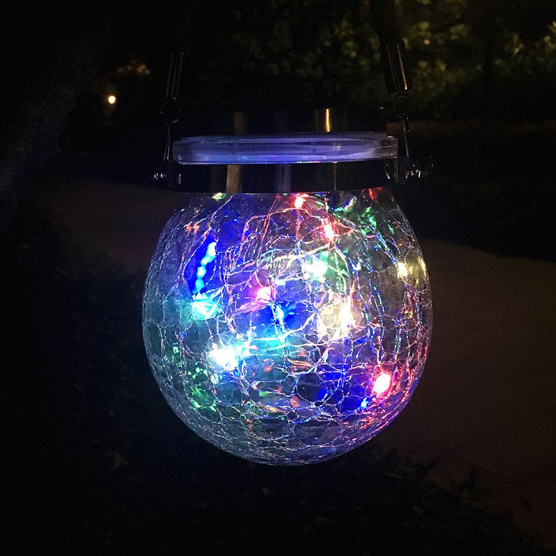 1 Pc Decorative Jar LED Suspension Light Clear Crackle Glass Outdoor Solar Pendant Light Fixture