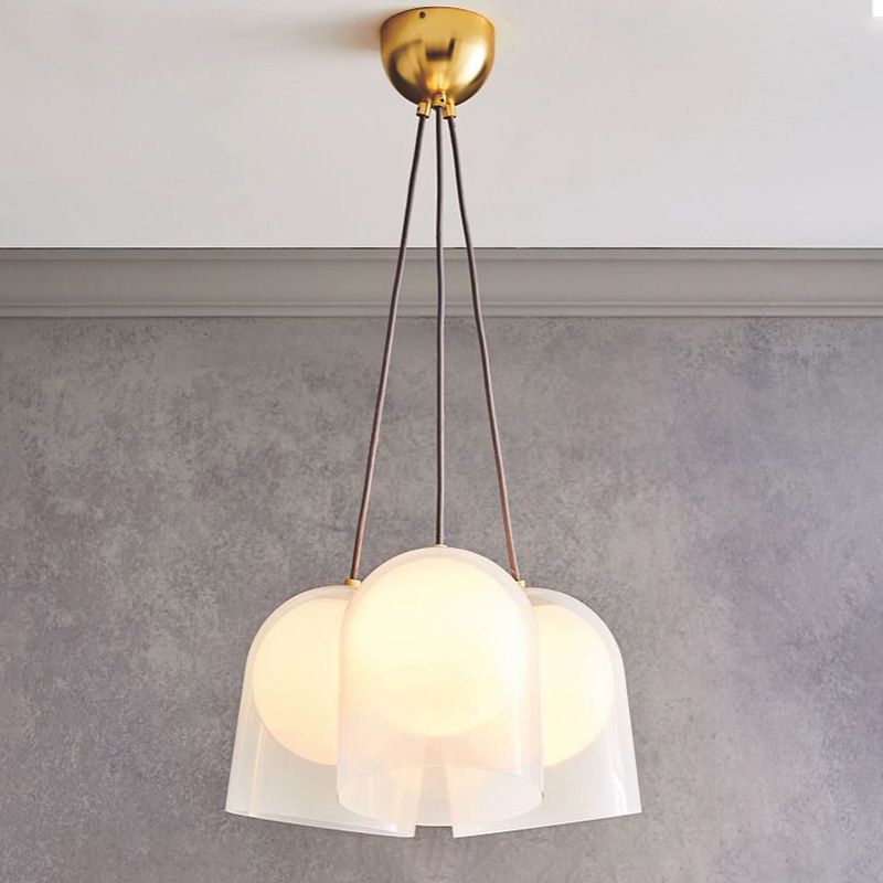 Bell Multi Pendant Light Modern White Glass 3 Lights Living Room Hanging Ceiling Lamp in Gold