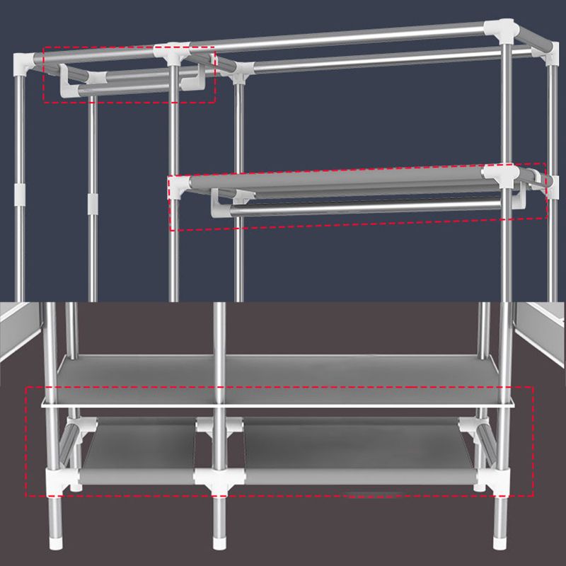 Hinged Wardrobe Cabinet with Garment Rod Steel Wardrobe Armoire