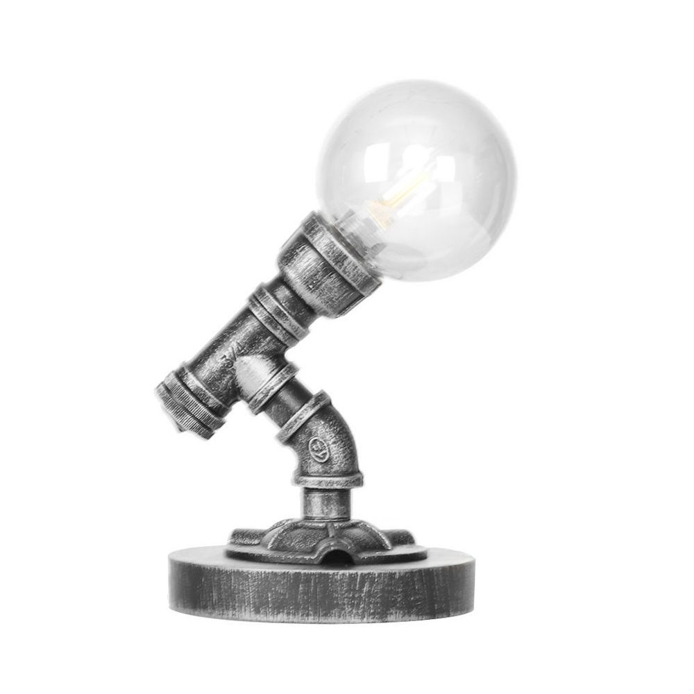 Globe Lampe de travail industrielle en verre transparent/ambre à ampoule unique pour salon, bureau, argent antique