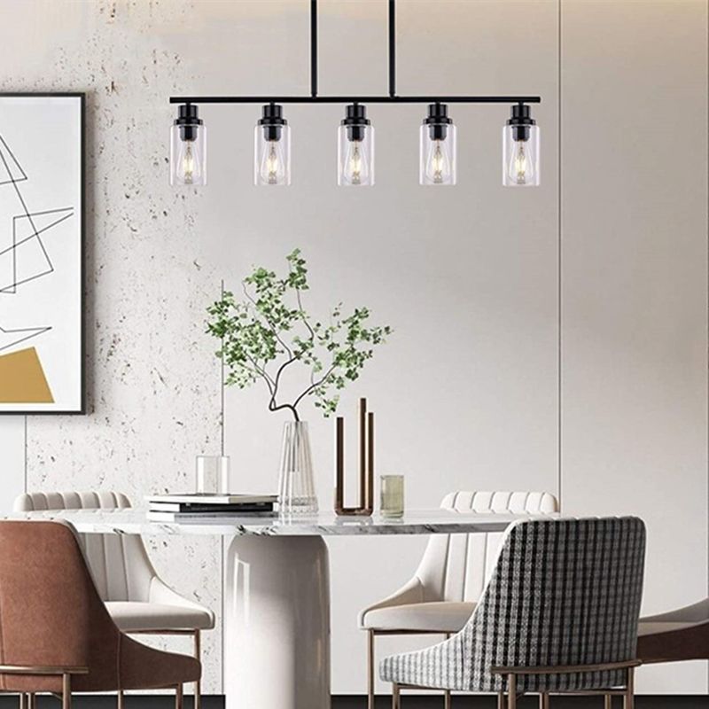 Modern 5-Light Black Island Lighting Design with Clear Glass Shade