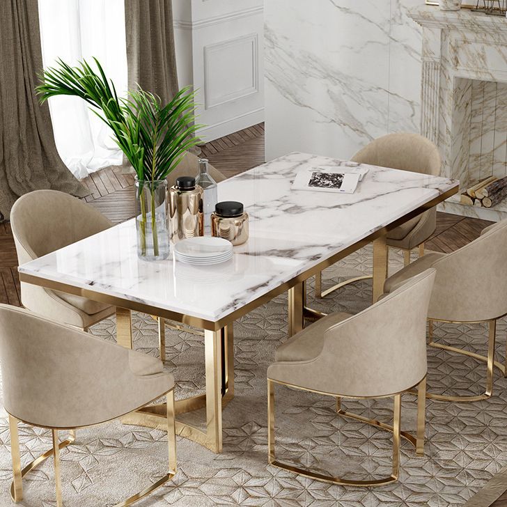 Metal Traditional Luxury Rectangle Table Sintered Stone Top Table for Dining Room
