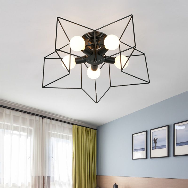 Star Metal Semi Flush Mount Plafond Light Industrial 5 Lights Living Room Semi Flush Plafond Light