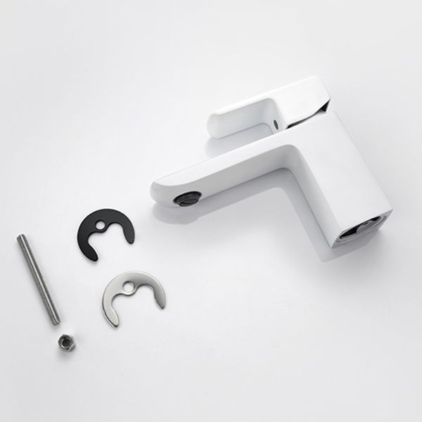 Modern Lever Handles Sink Faucet White Brass Bathroom Sink Faucet