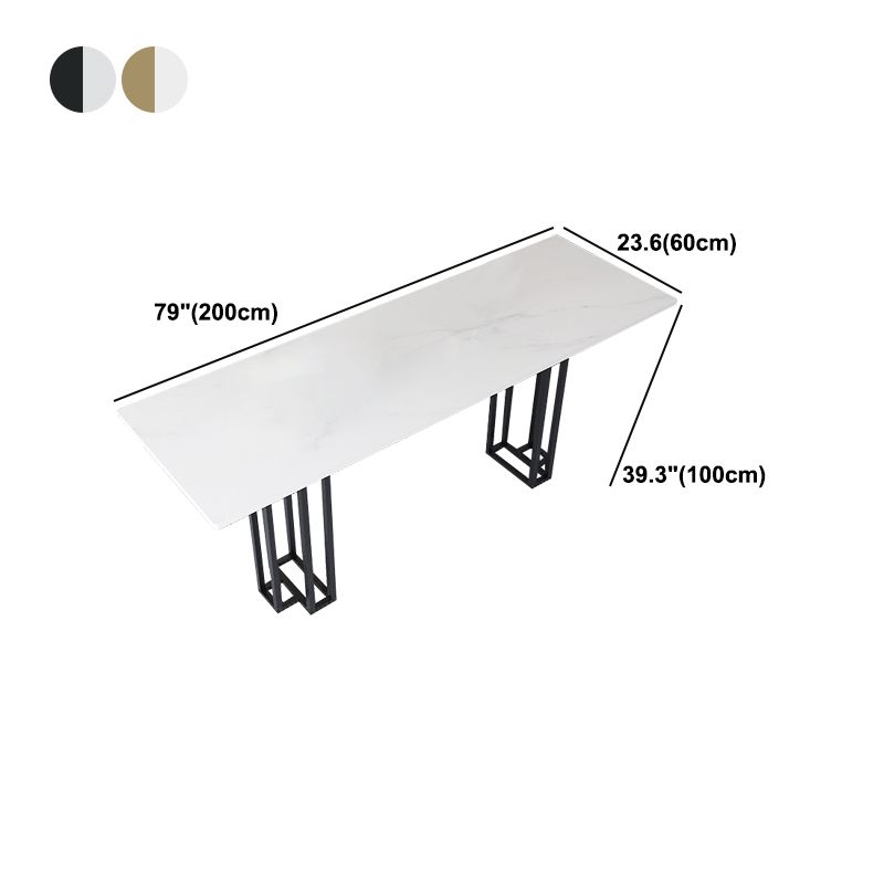 Industrial Marble Bar Table with Rectangle Table Top Double Pedestal Table - 39" H