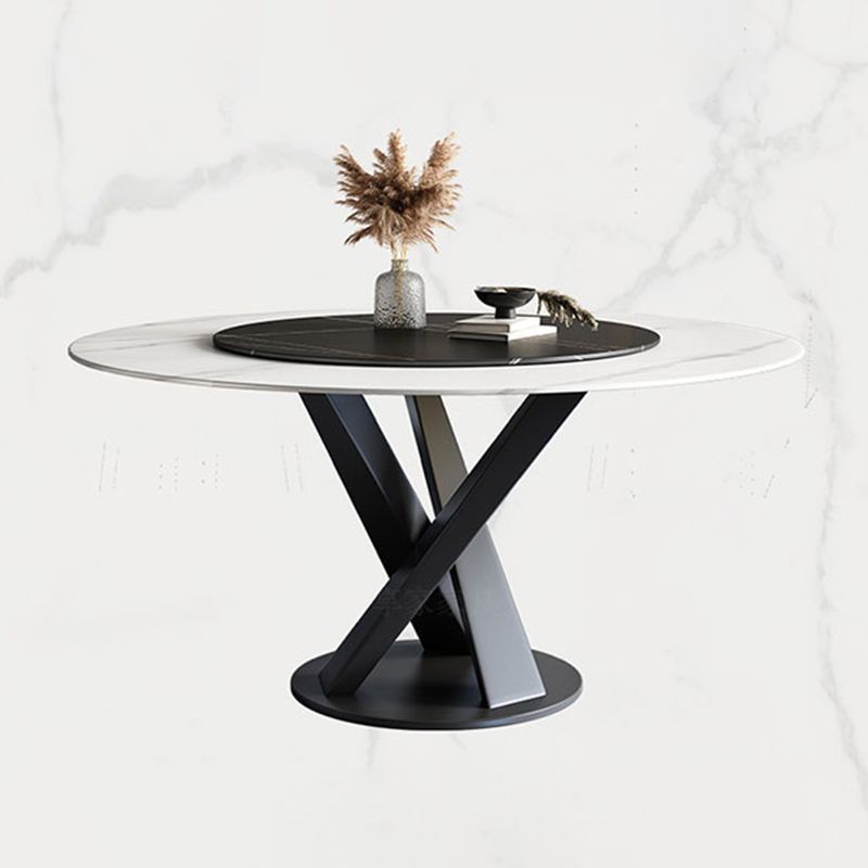 Round Pedestal Table Simplicity Style Stone Dining Site Table with Turntable