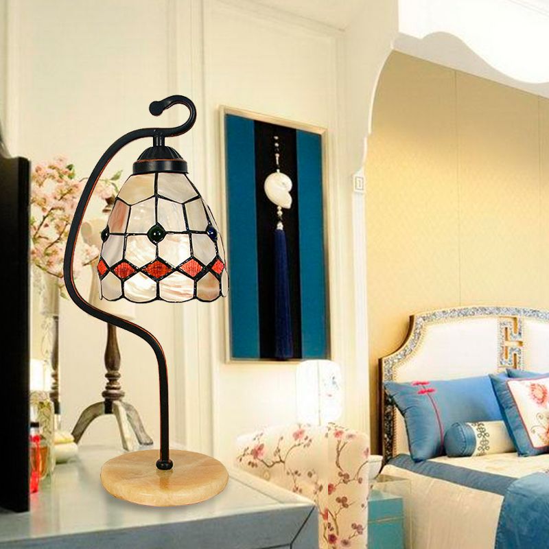 Tiffany Style Shell Flared Table Lamps 1 Light Accent Table Lamp with Marble Base for Bedroom Bedside