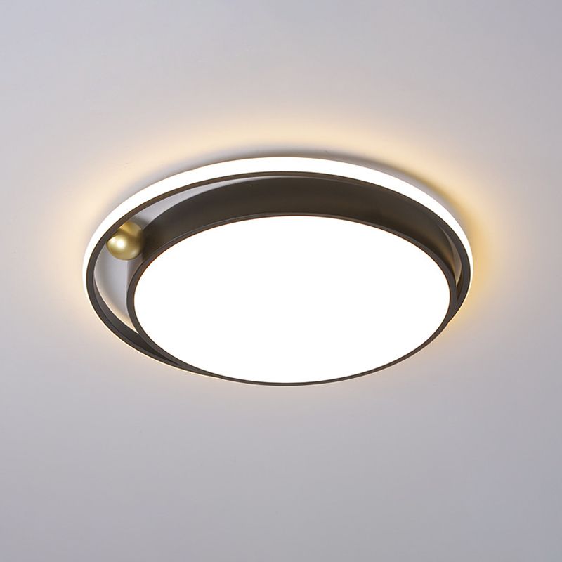 Round Bedroom Ceiling Flush Light Iron 16"/19.5" W LED Minimalist Flush Mount Fixture in Black with Glow Frame, Warm/White Light