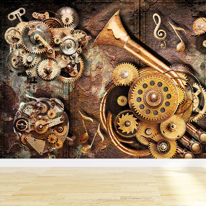 Industrial Metal Gear Mural Decal Light Color Dining Room Wall Covering, Personalized
