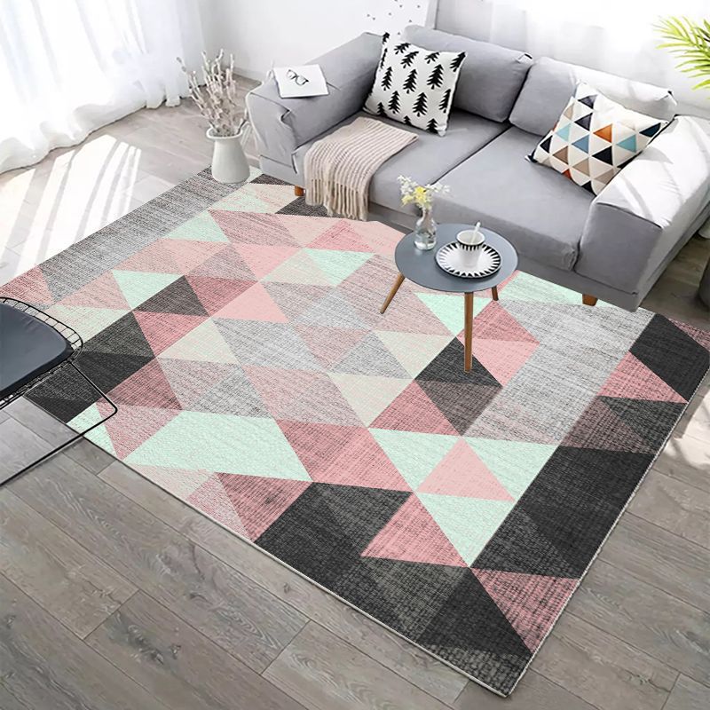Pink Contemporary Rug Polyester Geometric Rug Washable Rug for Living Room
