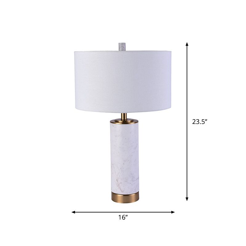 Lampada da comodino con paralume a tamburo Lampada da tavolo in tessuto minimalista per camera singola con accento in marmo bianco