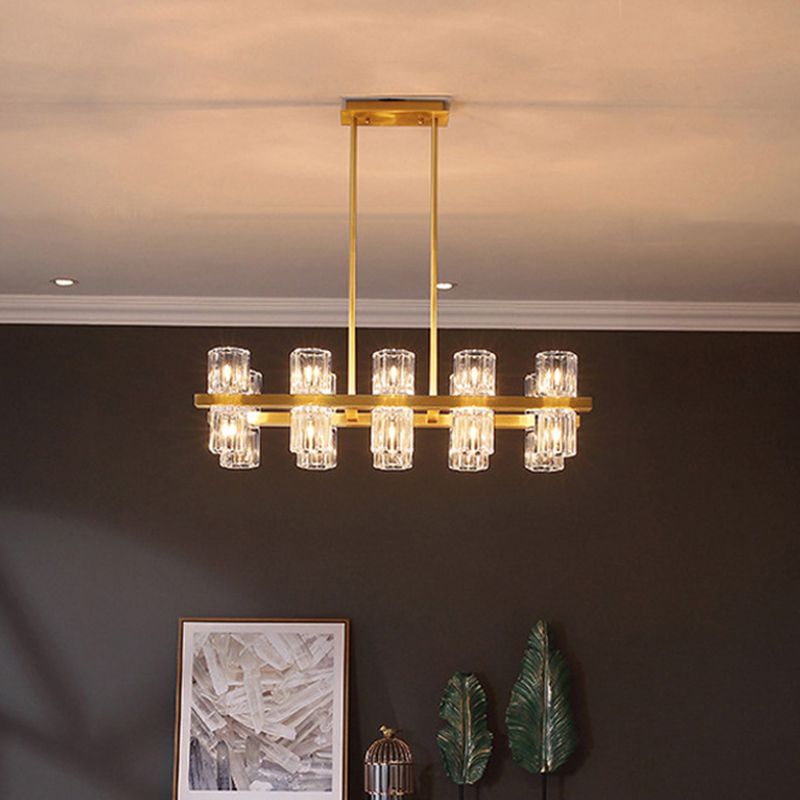 Cylinder Shade Island Light Modern Style Simple Glass Hanging Light in Gold for Restaurant