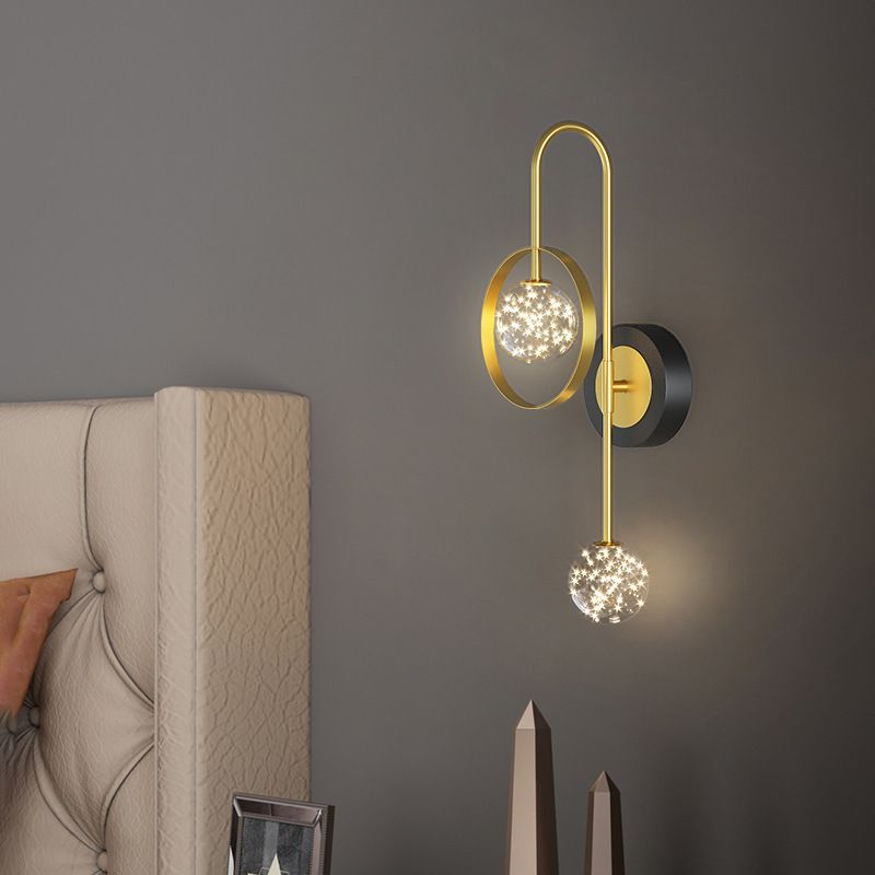 2-lichts Noordse wandlicht metaal Gouden Globe Led Wall Sconce voor woonkamer