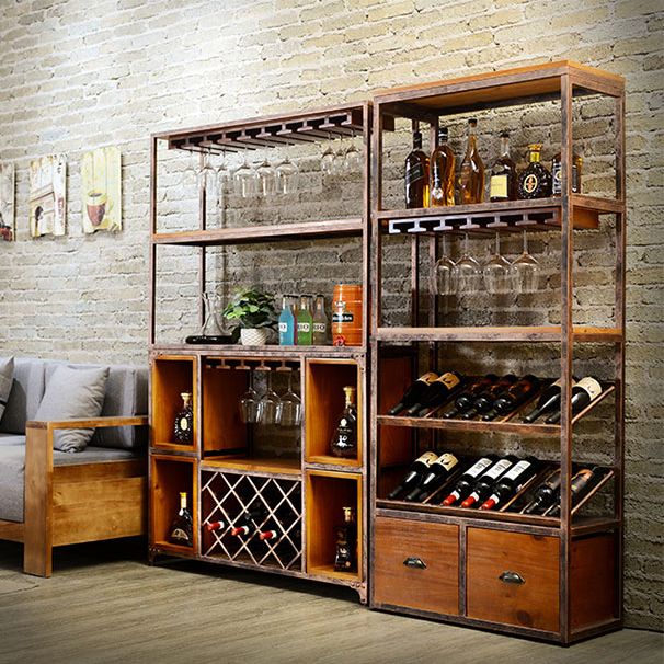 Industrial Wine Glass Stemware Rack Holder Floor Solid Wood Wine Rack Kit