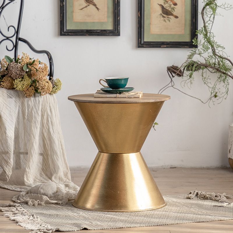 Round Wood Distressed Coffee Table Metal Pedestal Cocktail Table