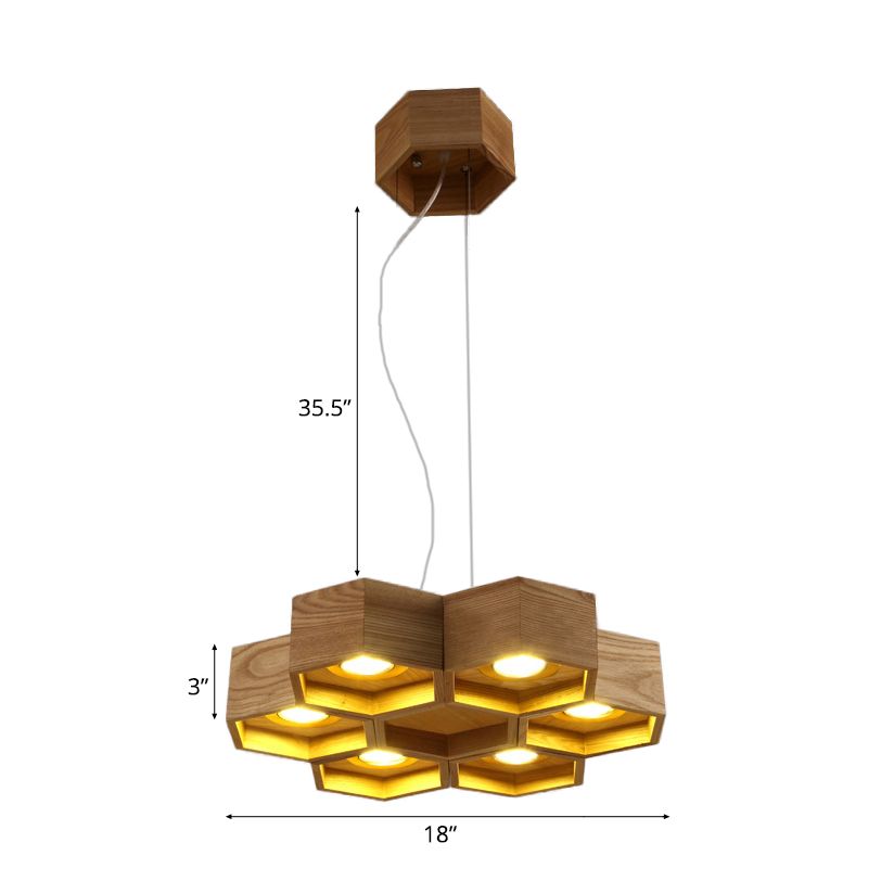 Honeycomb Chandelier Pendant Light Modern Wooden 6-Light Living Room Ceiling Light Fixture