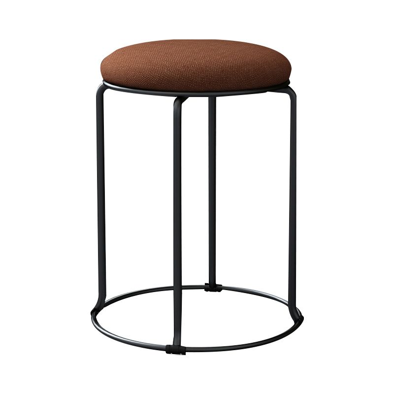 Linen Blend Ottoman Metal Frame Round Upholstered Contemporary Solid Pouf