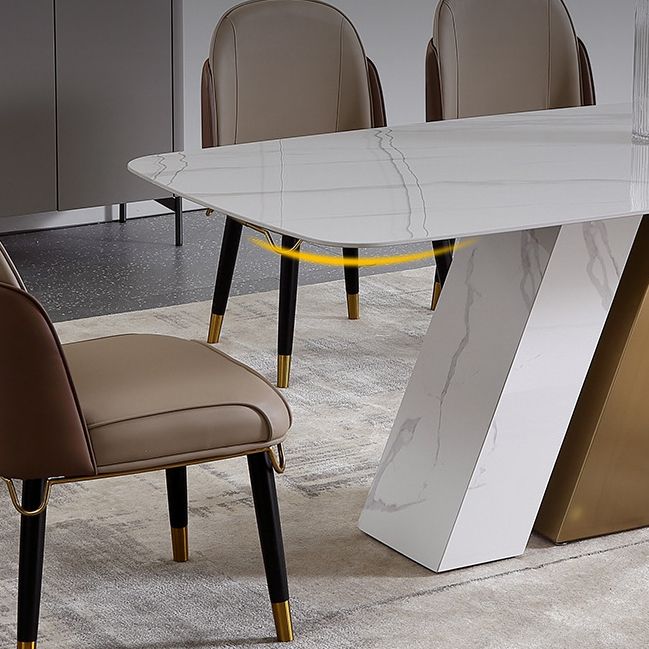Metal Mesa de comedor rectangular de lujo tradicional Mesa de comedor de piedra sinterizada para el hogar