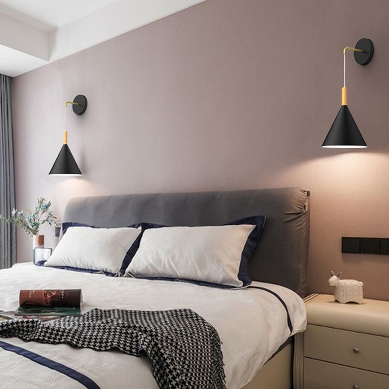 Geometric Shade Wall Hanging Lamp Macaron Style Iron 1 Bulb Bedroom Reading Wall Light