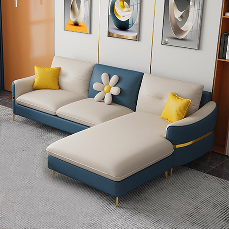 Faux Leather Square Arm Sofa with Pillows, 3/4 seat Sofa for Living Room