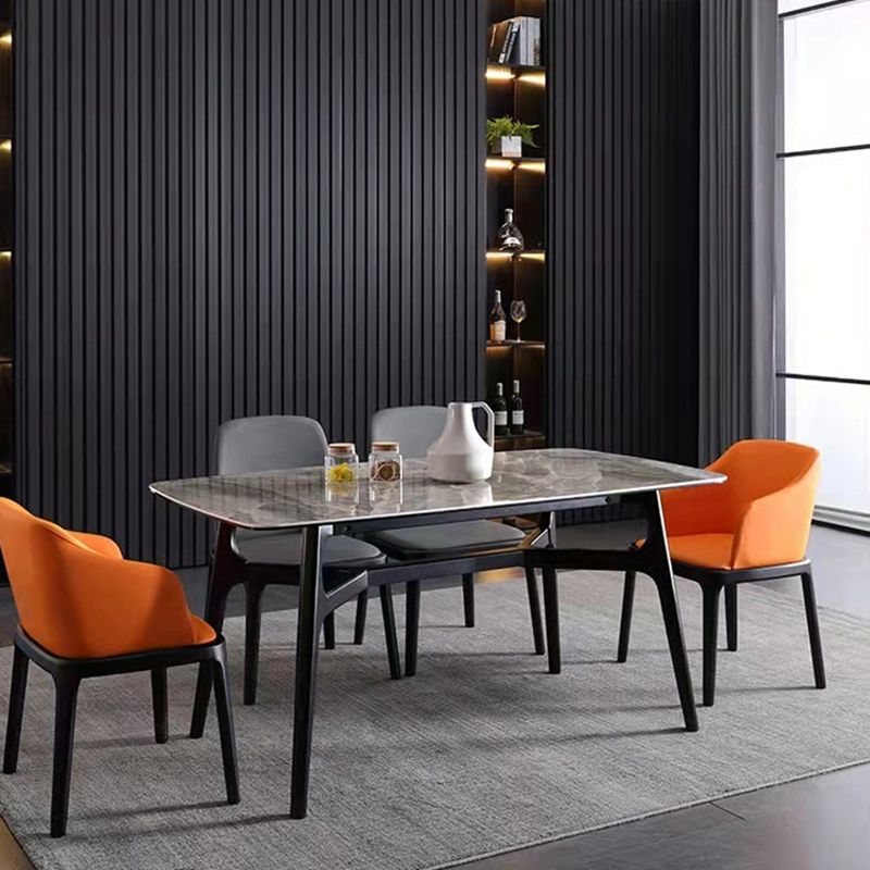 Industrial Rectangle Dining Table Gray Stone Top Table with Black Frame