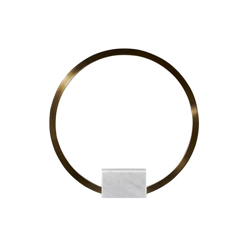 Gold Hoop Nightstand Lamp Minimalist Aluminum LED Table Lighting with Block Marble Pedestal