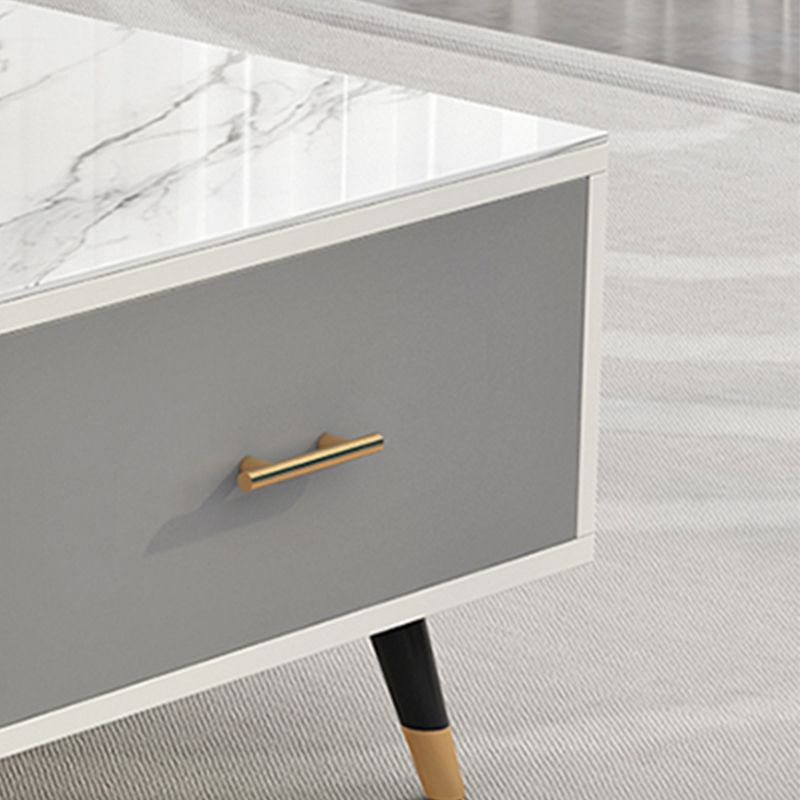 Modern Rectangular Coffee Table with Storage Wooden 4 Legs Cocktail Table
