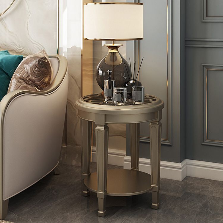 26" Tall 4 Legs Solid Wood End Table Contemporary Round Double Tier End Table
