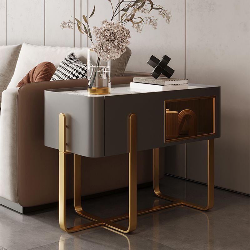 Mid-Century Marble Top Side Accent Table Metal Frame End Table