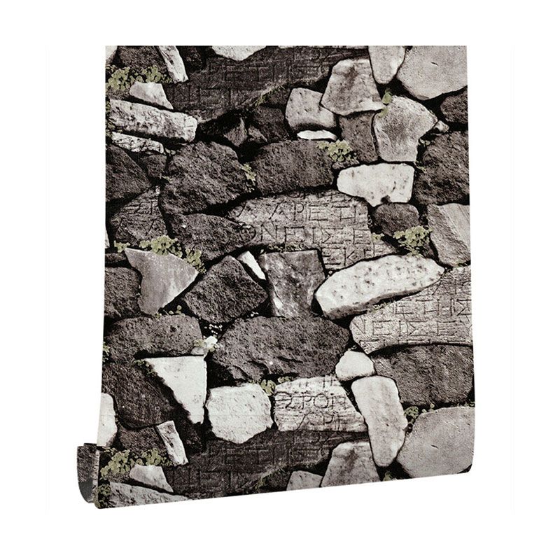 Industrial Grey Stone Wallpaper 17.5-inch x 19.5-foot Vinyl Moisture-Resistant 3D Print Wall Decor, Peel and Stick