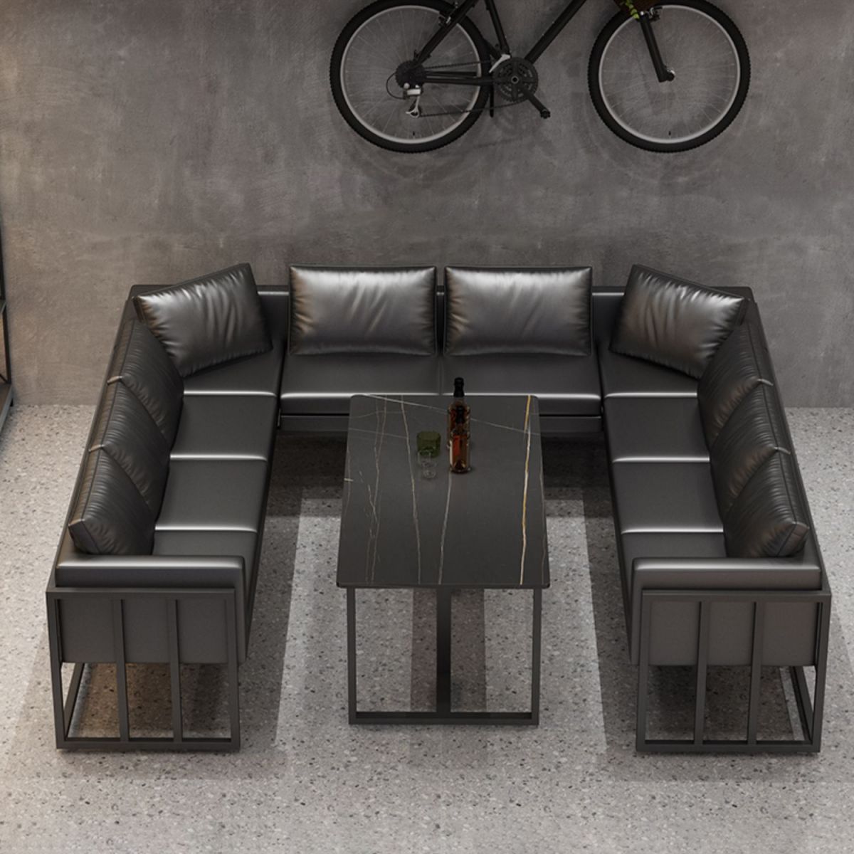 Industrial Sintered Stone Dinner Room Kitchen Table Black Table with Metal Base for Dinning Room